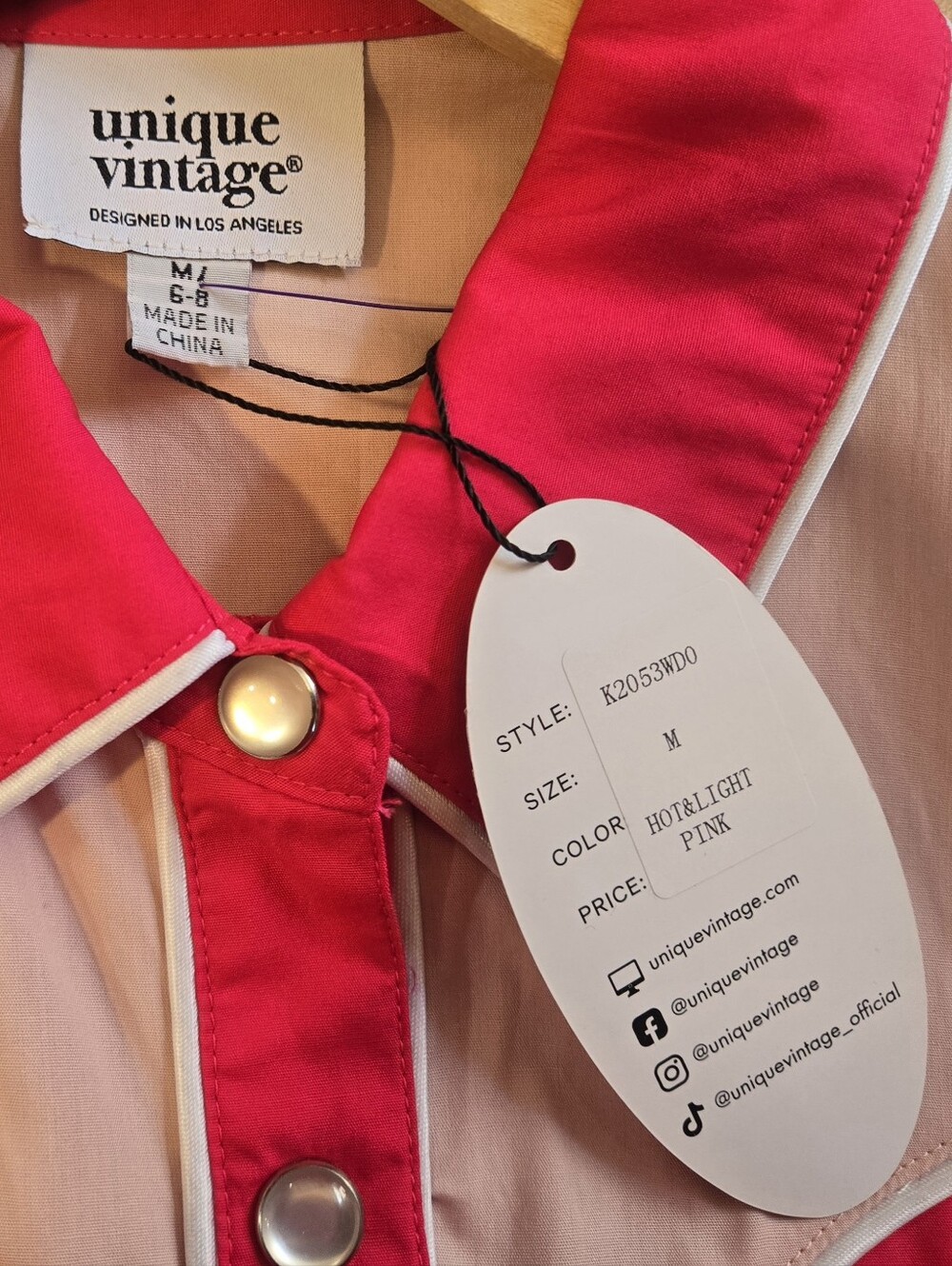 Unique Vintage Hot Pink Western Shirt Dress - Picture 6 of 7